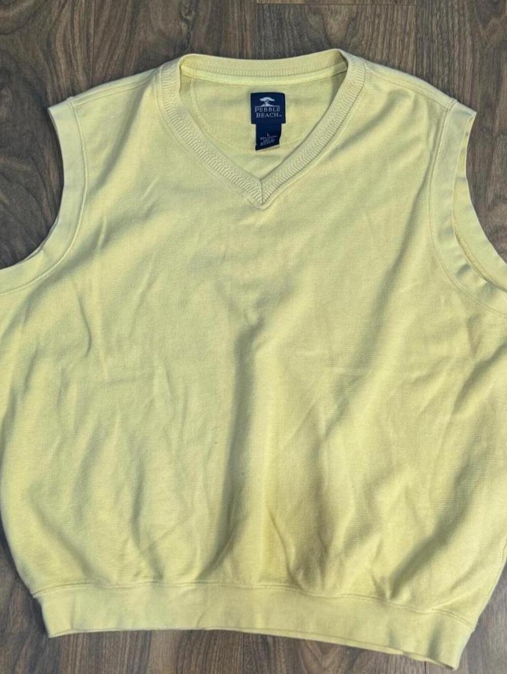 Vintage Pebble Beach Golf Sweater Vest Yellow 100% Cotton Mens Large Y2K